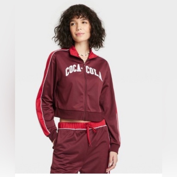 Coca-Cola red tricot Zip-Up top (XS) & Wide Leg pants (small) retro tracksuit - Picture 3 of 10